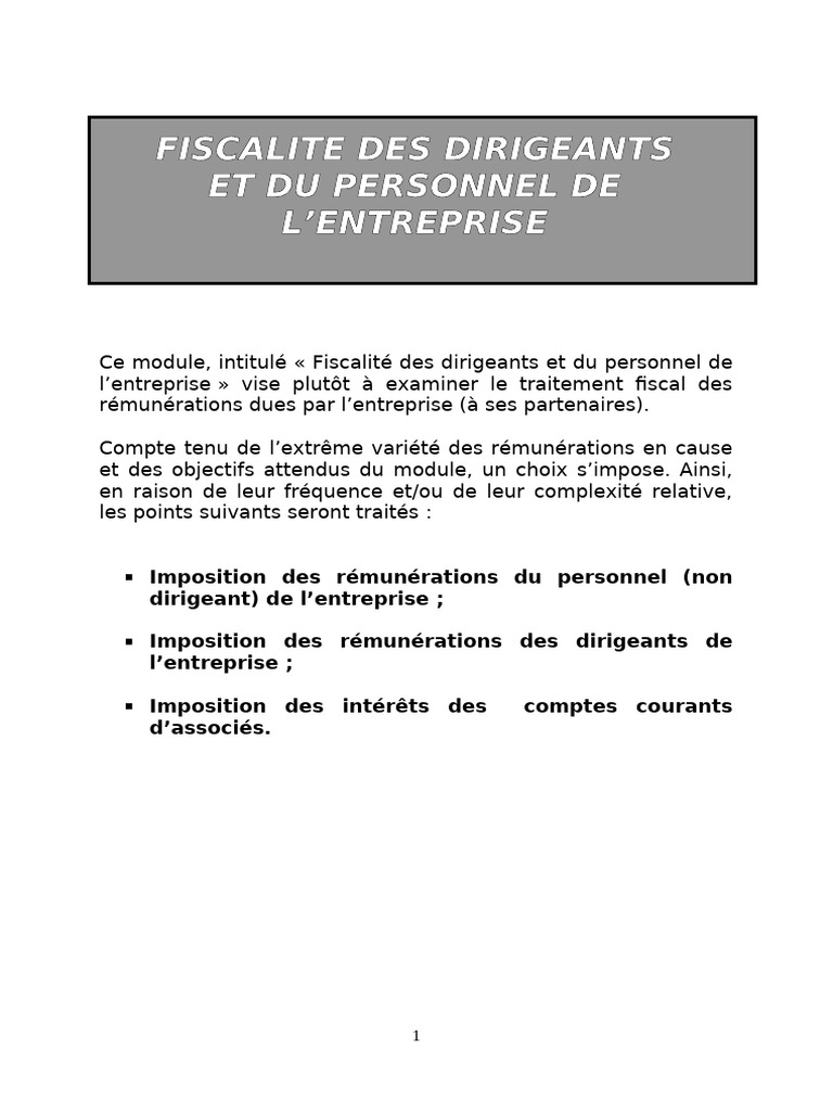 Fiscalité des Rémunérations en Entreprise | PDF | Salaires | Impôt sur ...
