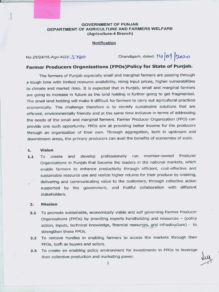 FPO Policy Punjab Final Compressed 1 | PDF