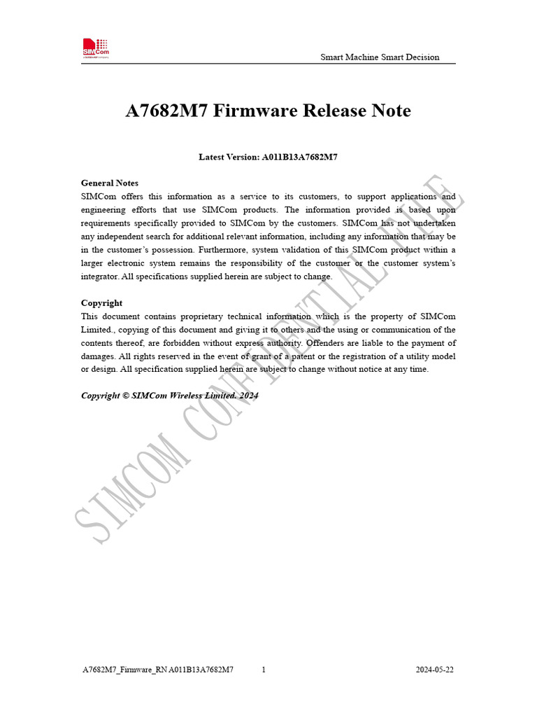 A7682M7 Firmware Release Note A011 | PDF | Parameter (Computer ...