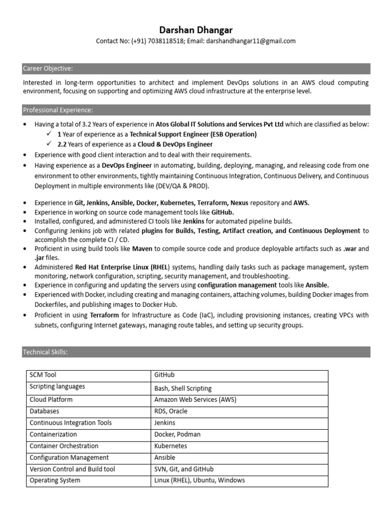 DevOps Engineer Resume - AWS & CI/CD Expert | PDF | Databases ...
