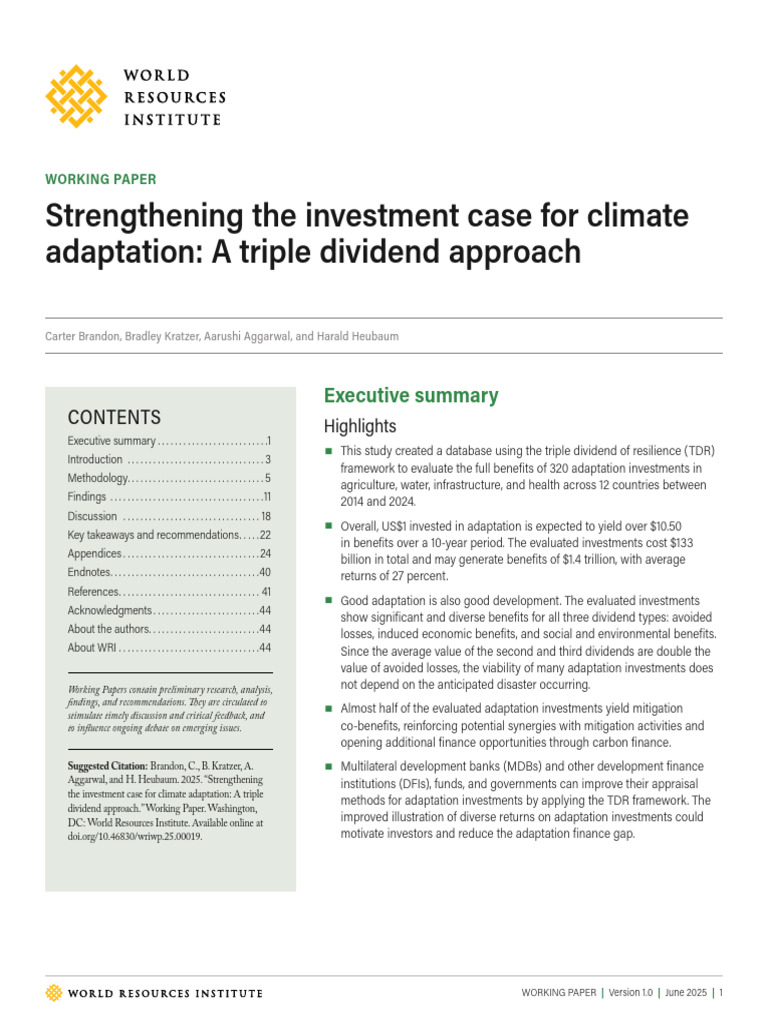 Investment Case for Climate Adaptation | PDF | Climate Resilience ...