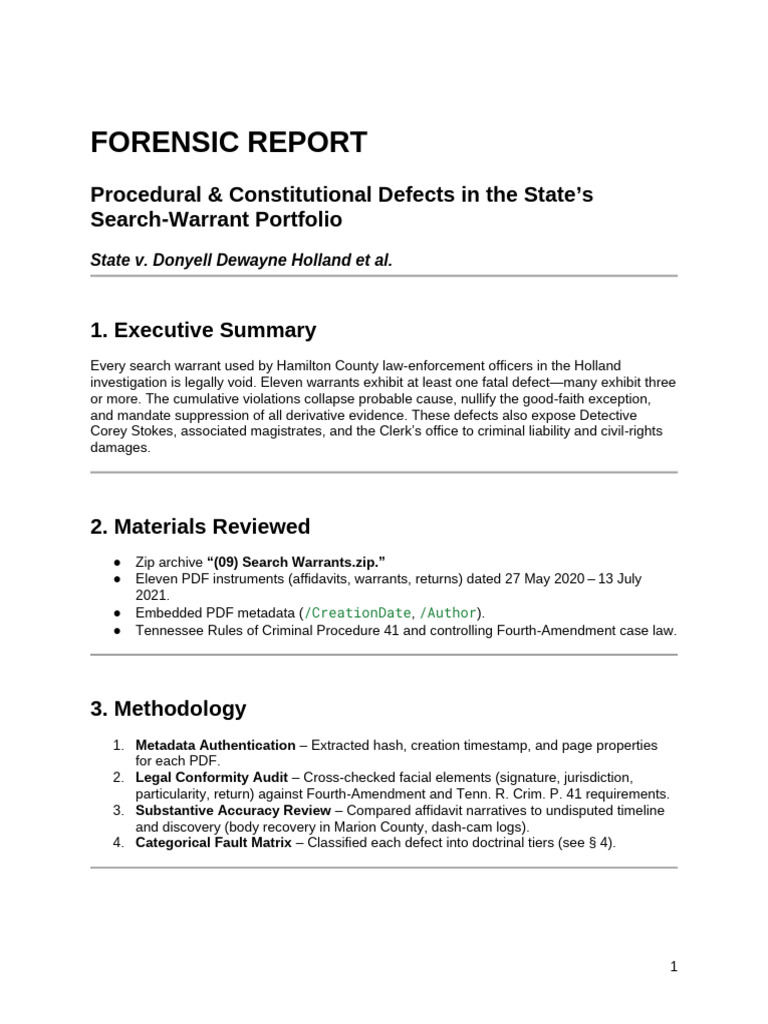 FORENSIC REPORT Search Warrant Portfolio Hamilton County TN Failed(01)