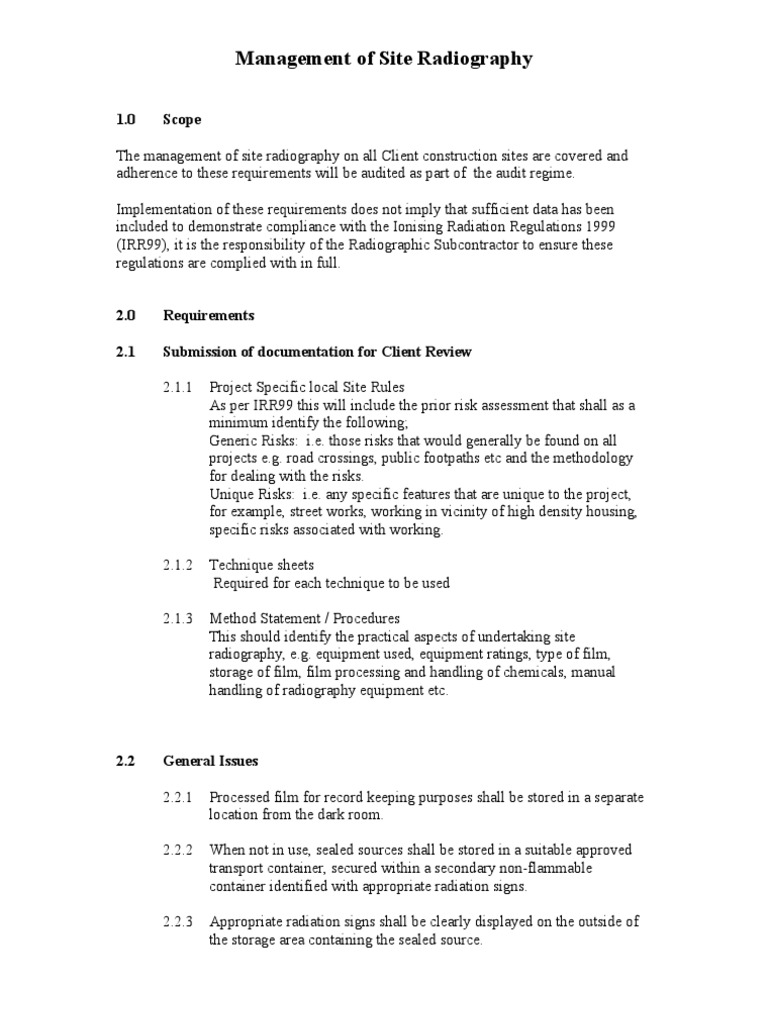 Management of Site Radiography2 | PDF | Radiography | Risk