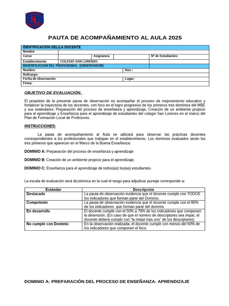 Pauta de Acompañamiento Docente 2025 | PDF | Evaluación | Enseñando