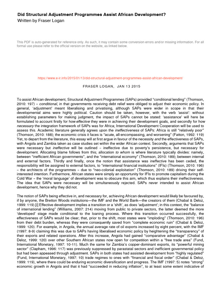 Did Structural Adjustment Programmes Assist African Development | PDF ...