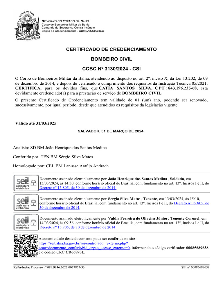 Certificado de Credenciamento Bombeiro Civil | PDF