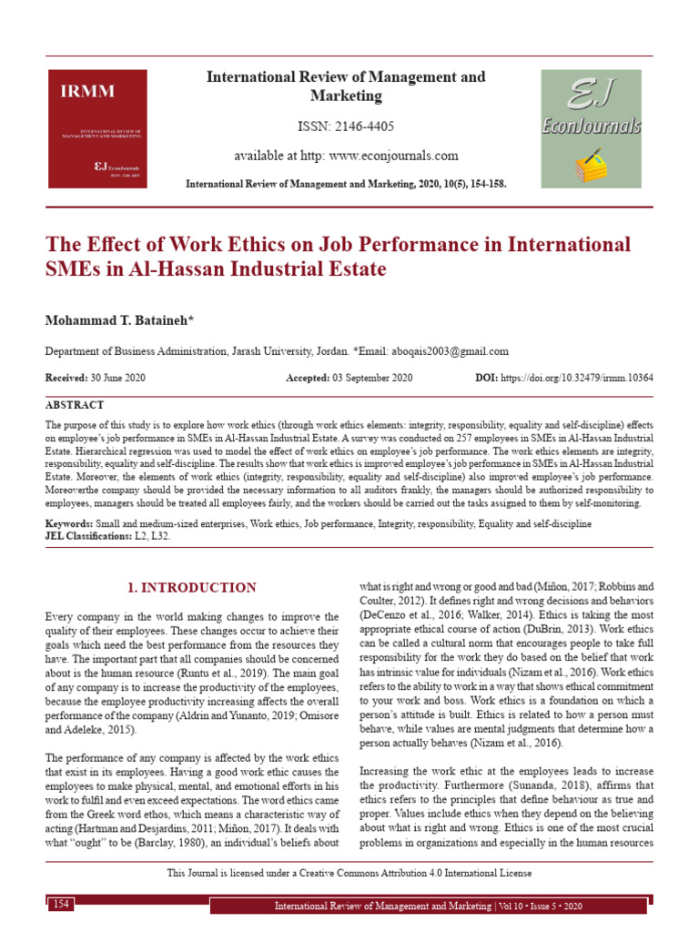 Work Ethics Impact on Job Performance in SMEs | PDF | Goal | Social ...