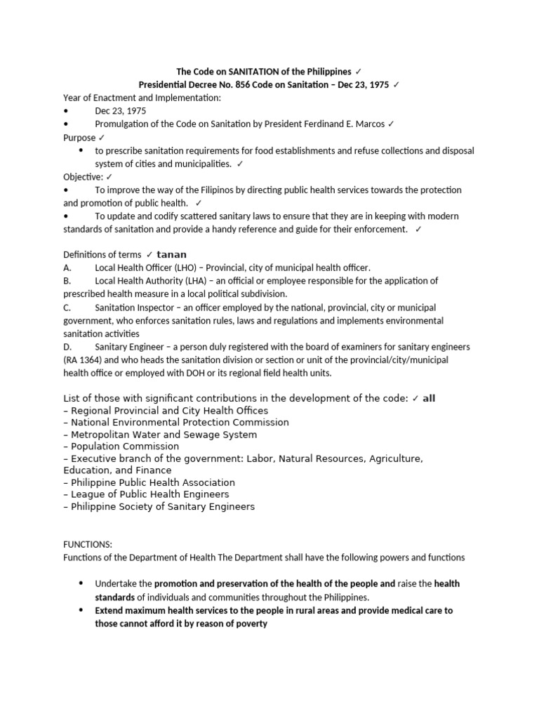 Philippines Code on Sanitation Overview | PDF | Septic Tank | Sewage ...