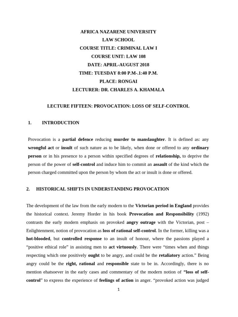 Understanding Provocation in Criminal Law | PDF | Criminal Justice ...