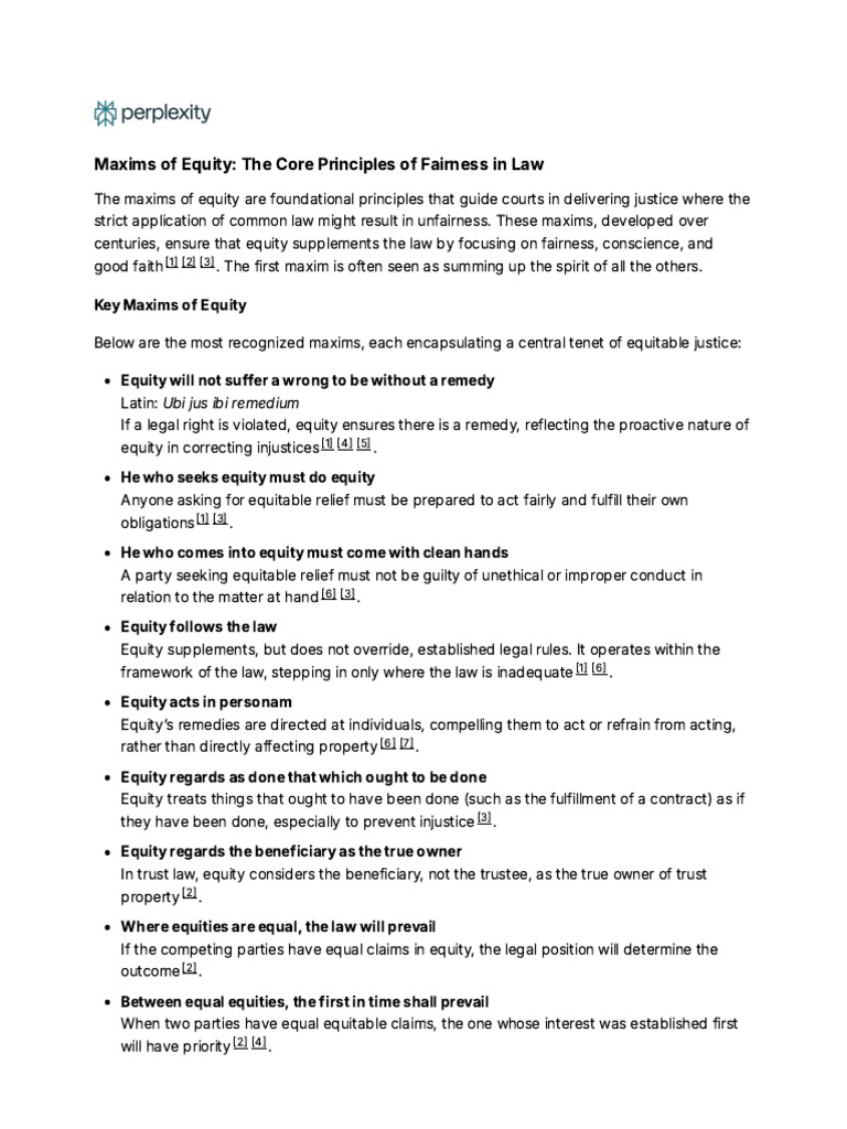 Key Maxims of Equity Explained | PDF | Equity (Law) | Justice