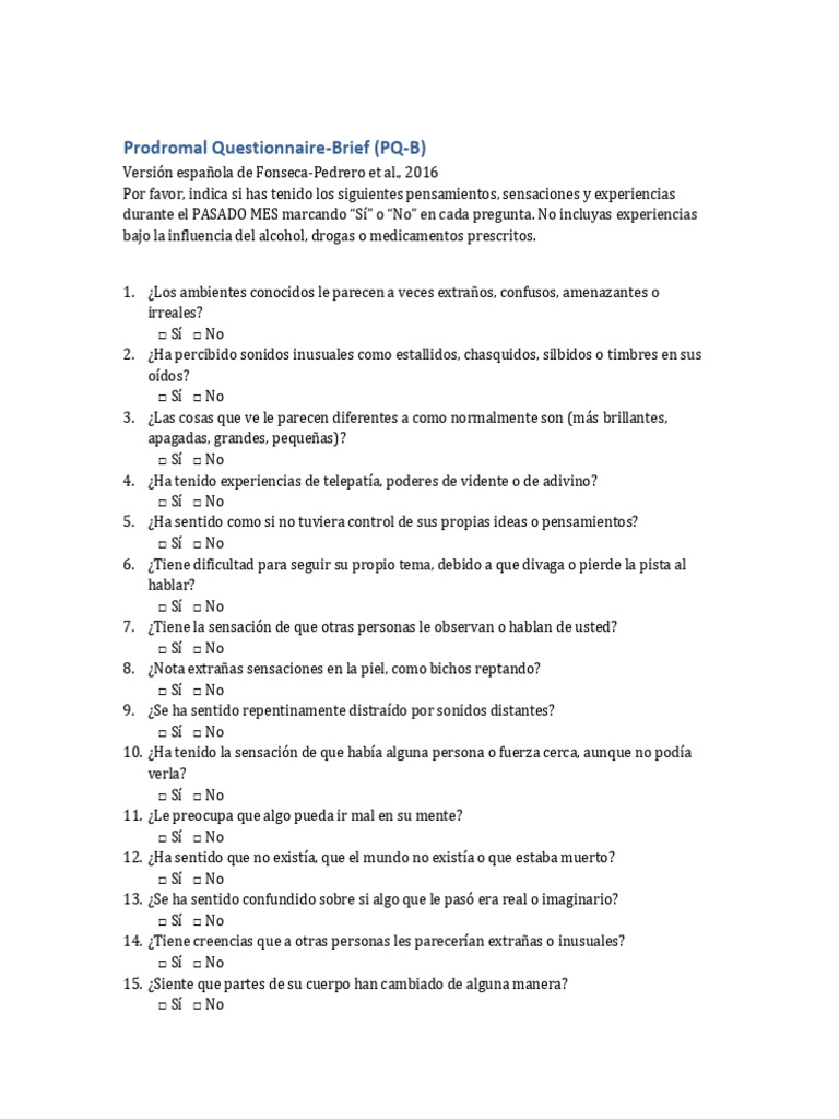 Cuestionario Prodromal Breve (PQ-B) | PDF | Sicología