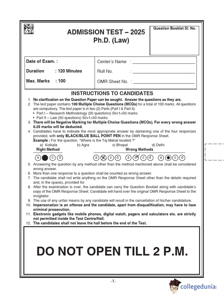AILET 2025 Ph.D. Exam Paper Guide | PDF | Guarantee | Legal Liability