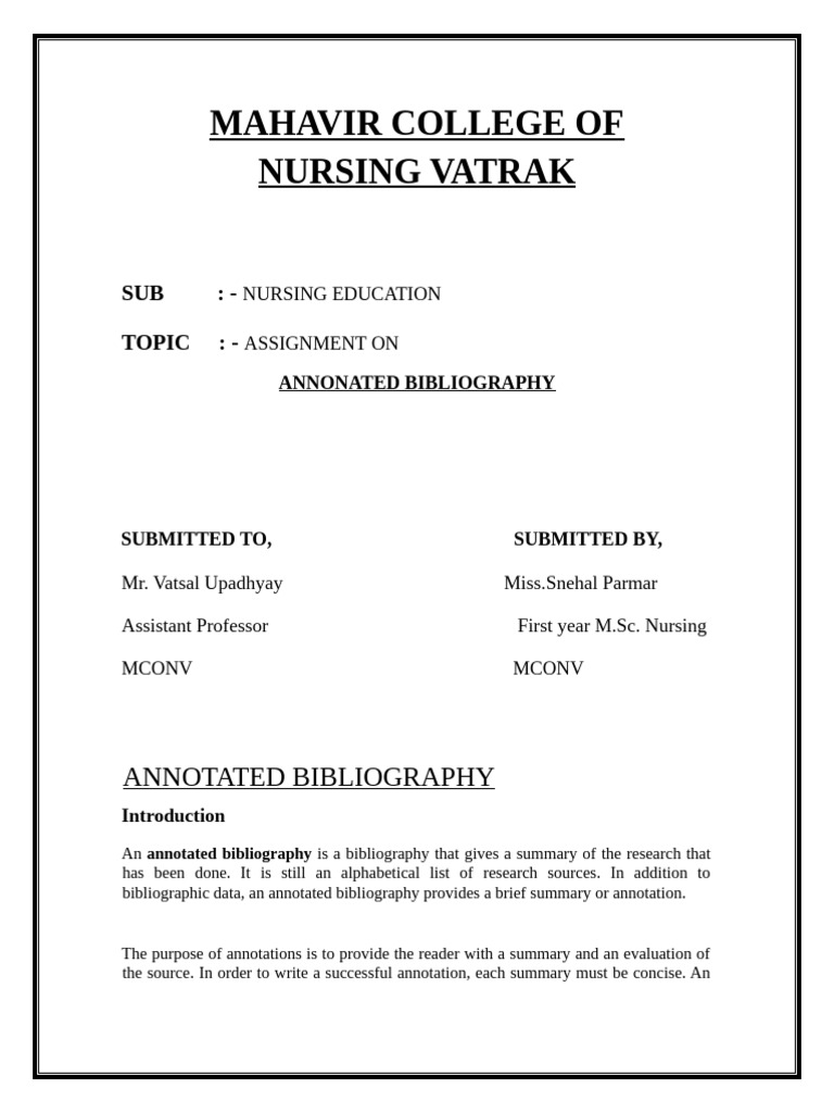 Nursing Annotated Bibliography Guide | PDF | Bibliography