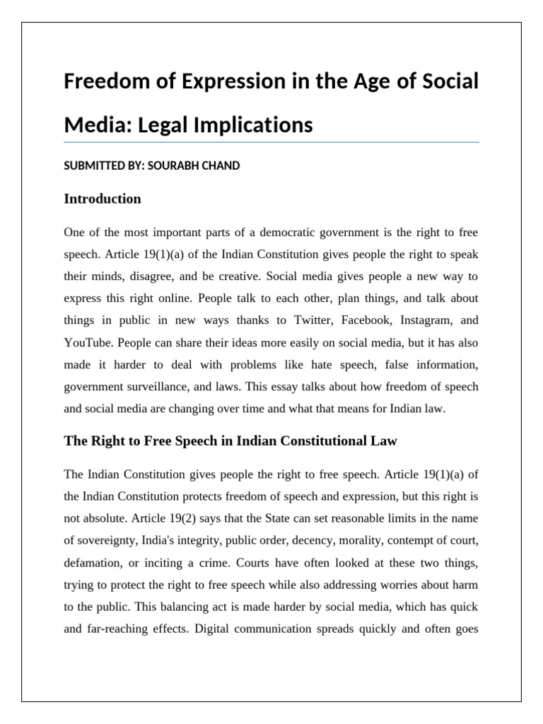 Legal Aspects of Free Speech on Social Media | PDF | Freedom Of Speech ...