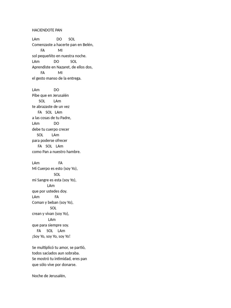 Haciéndote Pan: Letra y Acordes | PDF