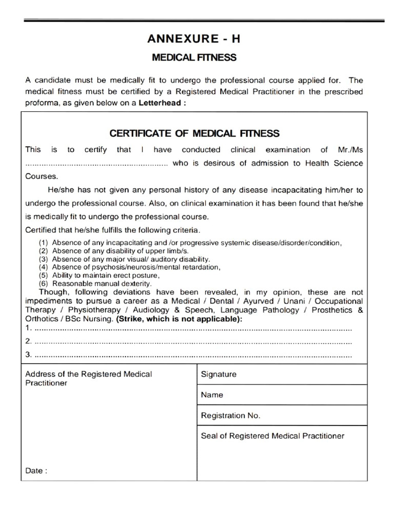 Medical Fitness Certificate Format | PDF