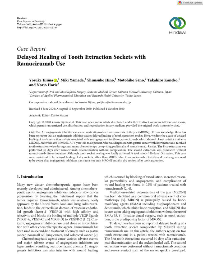 Case Reports in Dentistry - 2020 - Iijima - Delayed Healing of Tooth ...