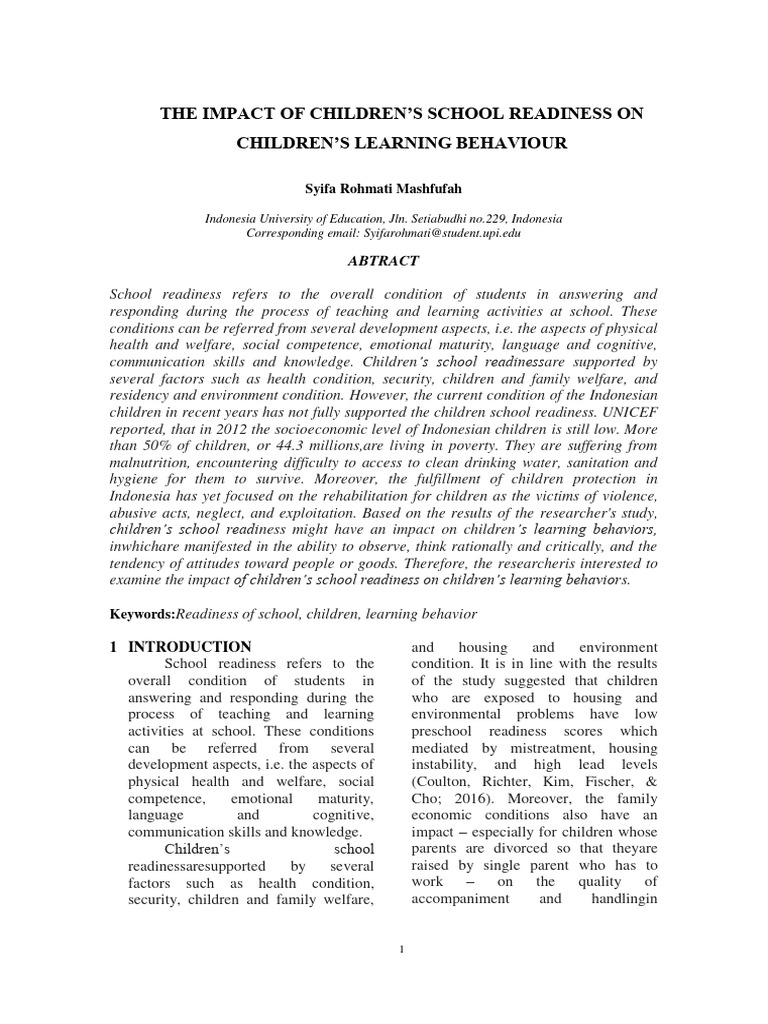 Impact of School Readiness on Learning | PDF | Learning | Attitude ...
