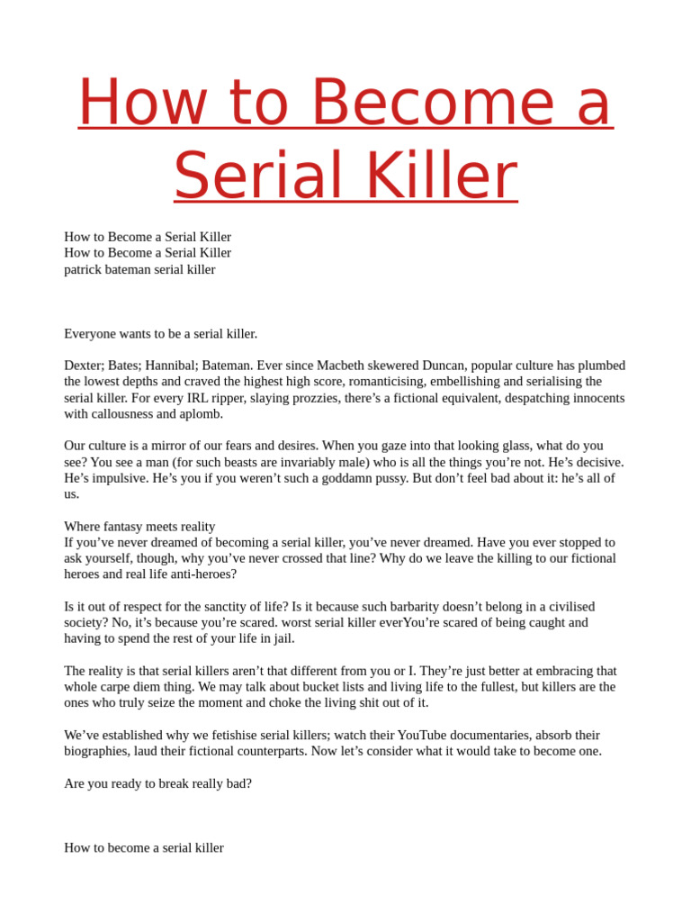 How To Become A Serial Killer | PDF | Serial Killer | Murder