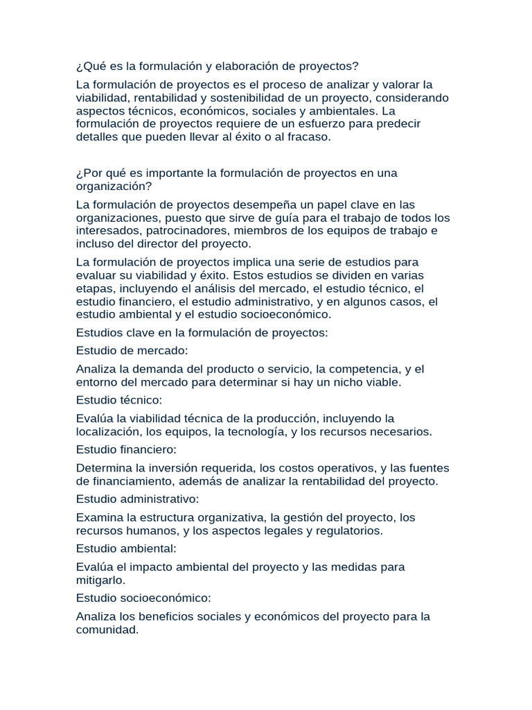 ¿Qué es formular un proyecto? | PDF | Estudio de factibilidad | Economias