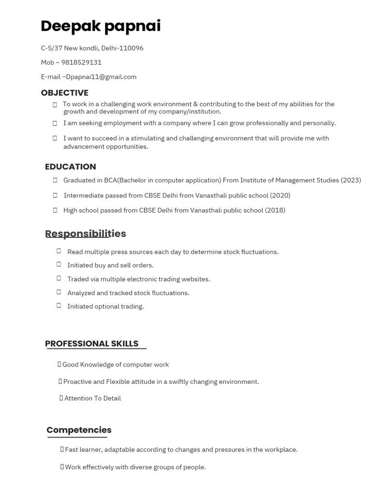 Deepak Resume PDF | PDF