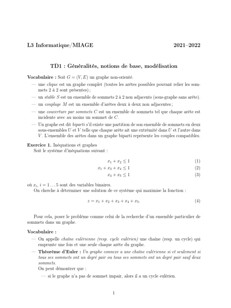 Notions de graphes et exercices pratiques | PDF | Théorie des graphes ...