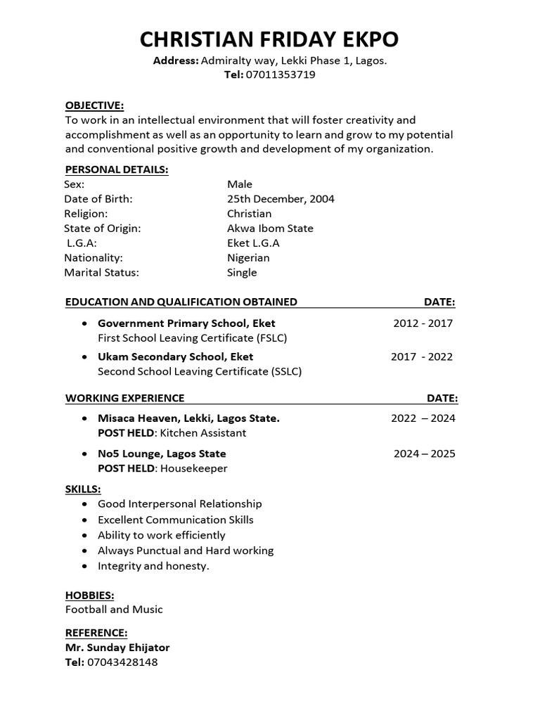 Christian Friday Ekpo's CV | PDF