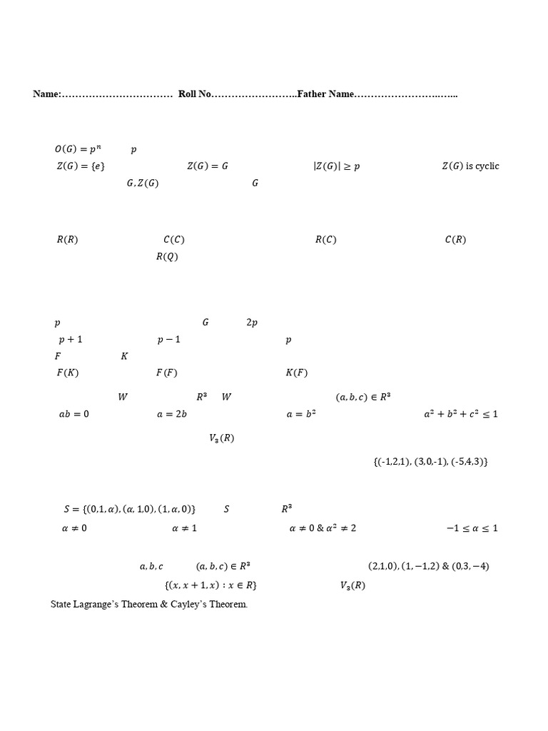 Linear Algebra Mid-Term Exam 2024 | PDF | Group (Mathematics ...