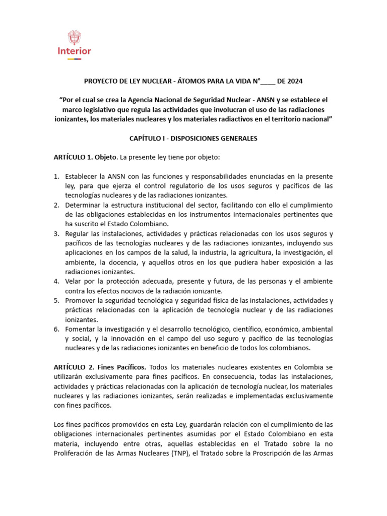 Ley Nuclear en Colombia: Seguridad y Regulación | PDF | Radiación | La ...