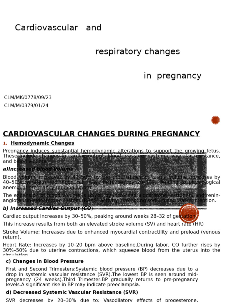 Cardiovascular and Respiratory Changes in Pregnancy | PDF | Vein ...