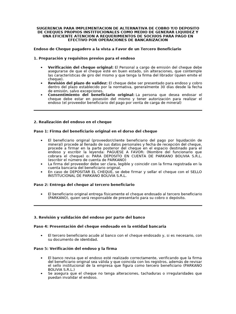 Sugerencia para Implementacion de Alternativa de Cobro y Deposito de ...
