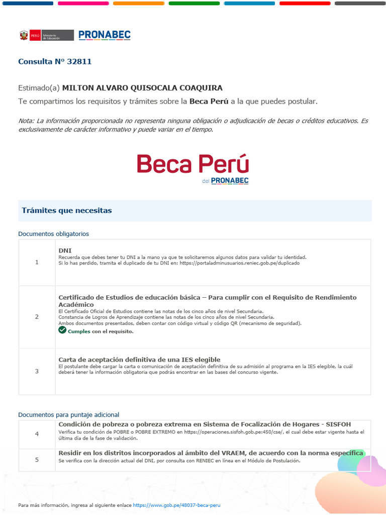 Requisitos para Postular a Beca Perú | PDF