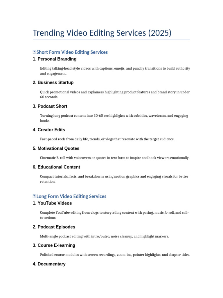Top Video Editing Services for 2025 | PDF