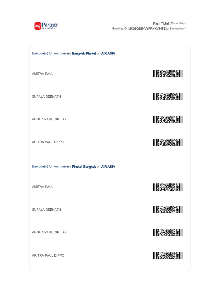 Round Trip Flight Ticket: Bangkok-Phuket | PDF | Travel Visa | Transport