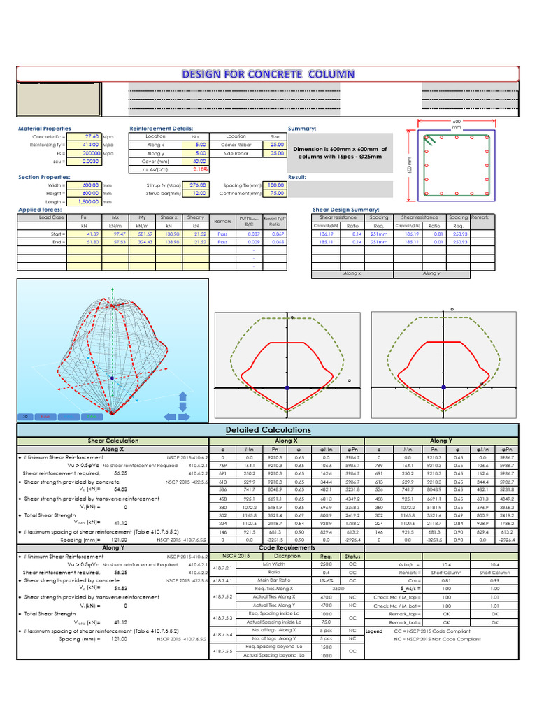 Column Shear Design Calculations | PDF | Civil Engineering | Concrete
