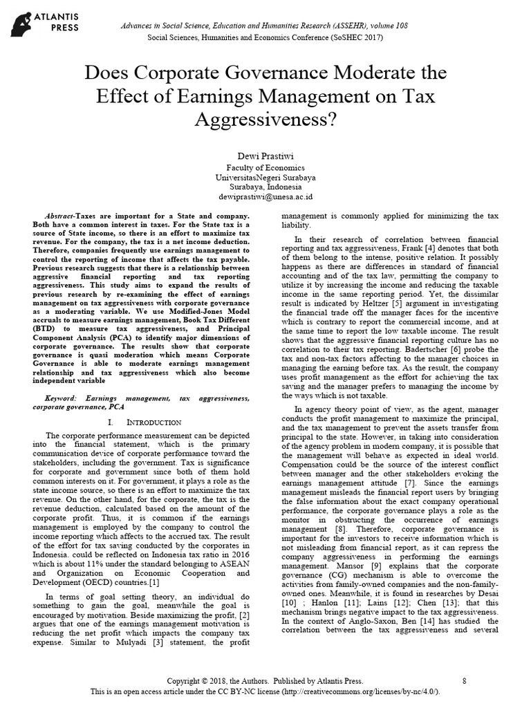 Corporate Governance and Tax Aggressiveness | PDF | Taxes | Income