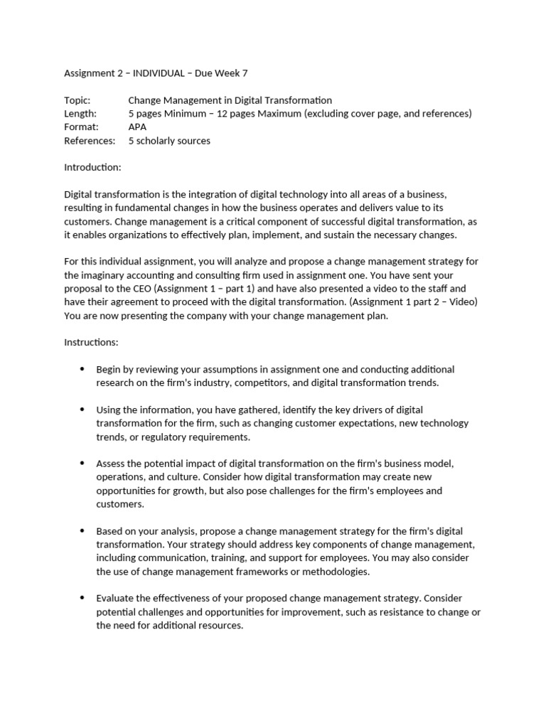 Assignment 2 - Change Management for Digital Transformation (1) (5 ...
