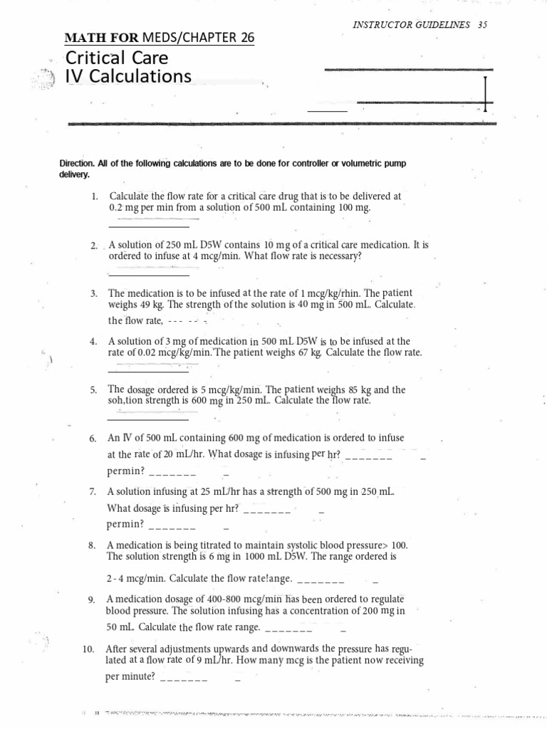 IV Flow Rate Calculations for Critical Care | PDF