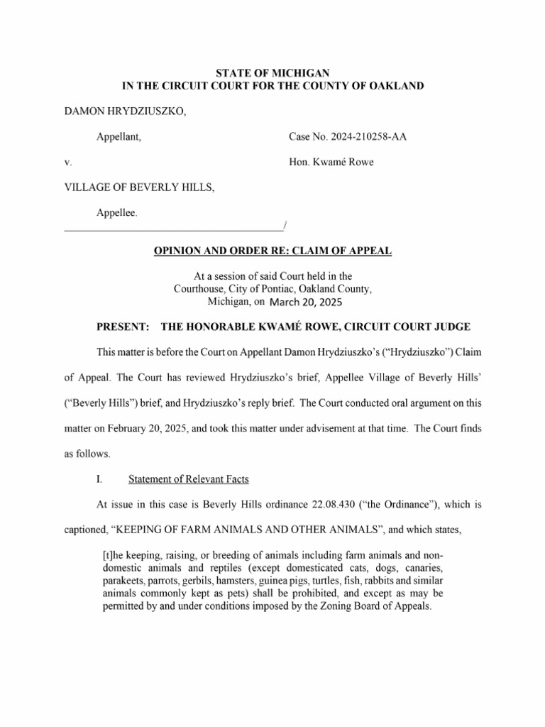 Court Ruling On Chickens in Beverly Hills | PDF