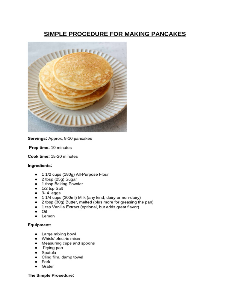 Simple Pancake Making Procedure | PDF | Pancake | Butter
