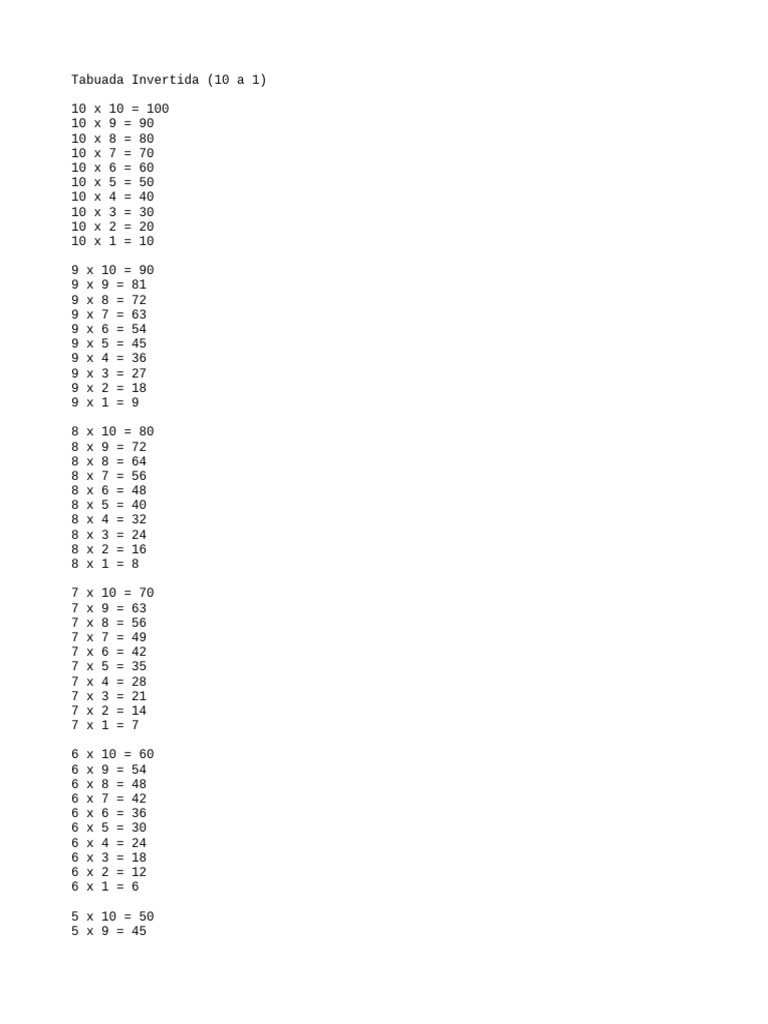 Tabuada Invertida | PDF