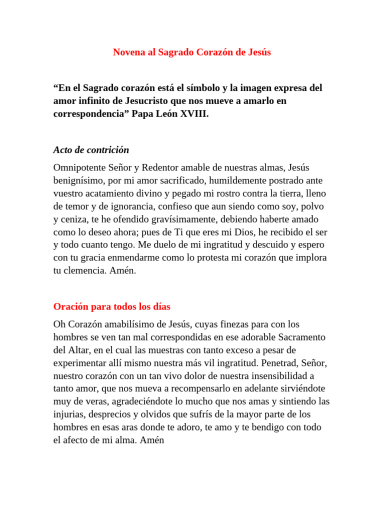 Novena al Sagrado Corazón de Jesús | PDF | orador del Señor | Amor