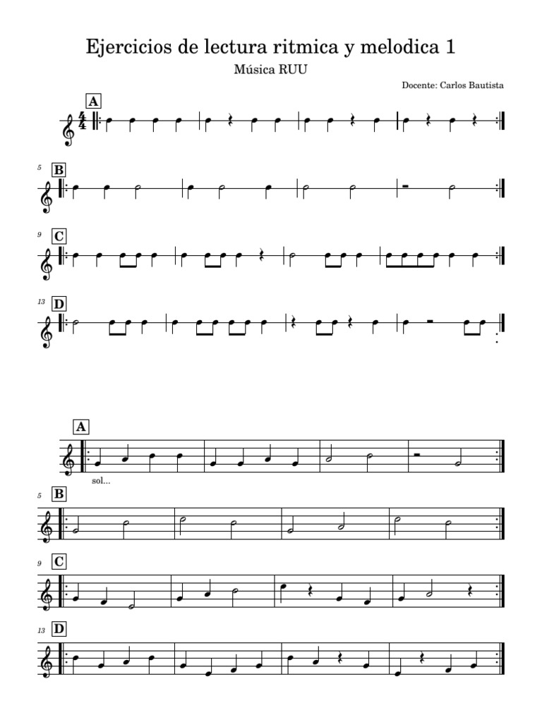 Ejercicios de Lectura Musical 1 | PDF