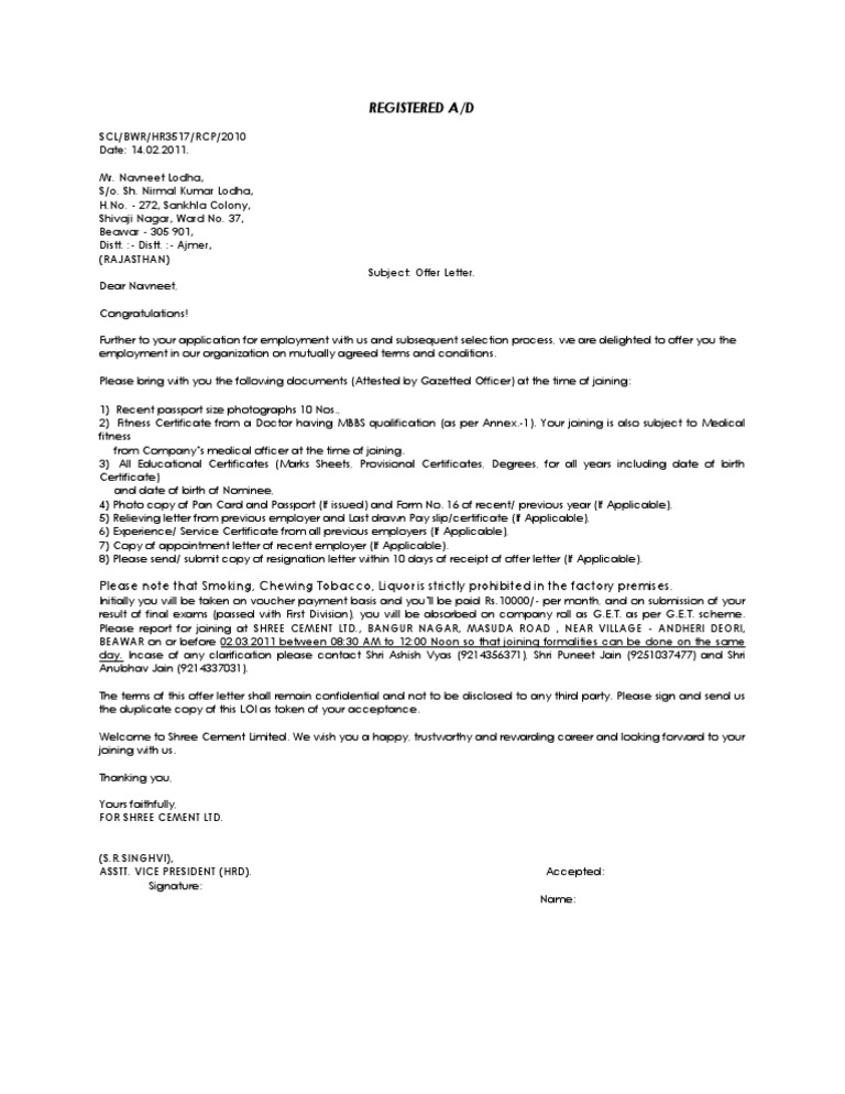 Offer Letter PDF Government Business