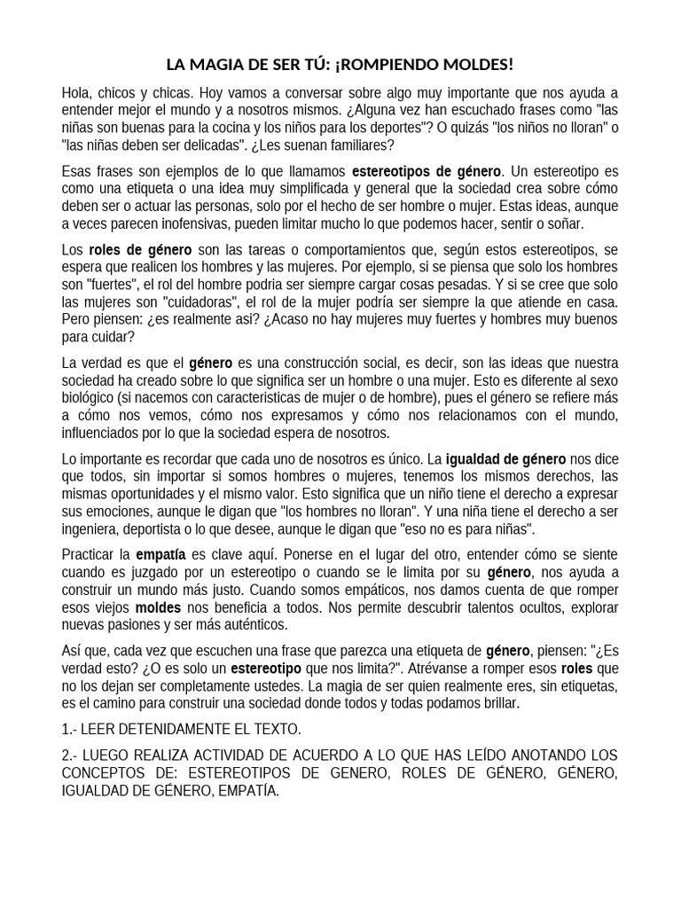 Rompiendo Estereotipos de Género | PDF | Estereotipos | Estudios de género