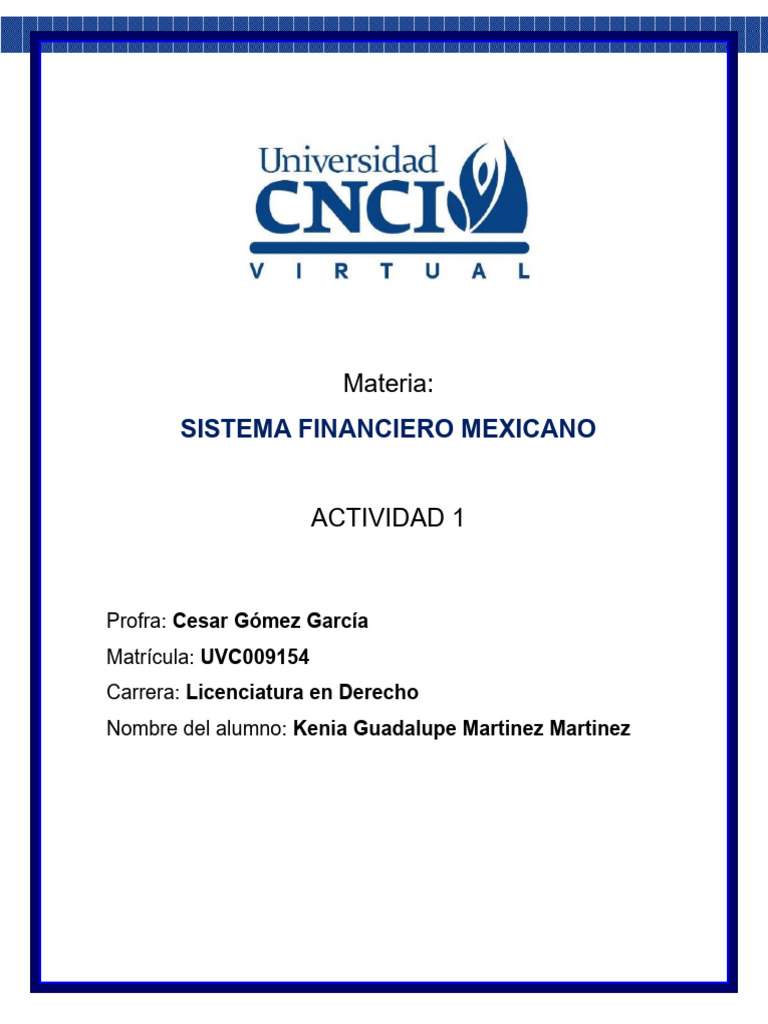 Actividad 1 Sistema Financiero Mexicano Kenia | PDF | Sistema ...