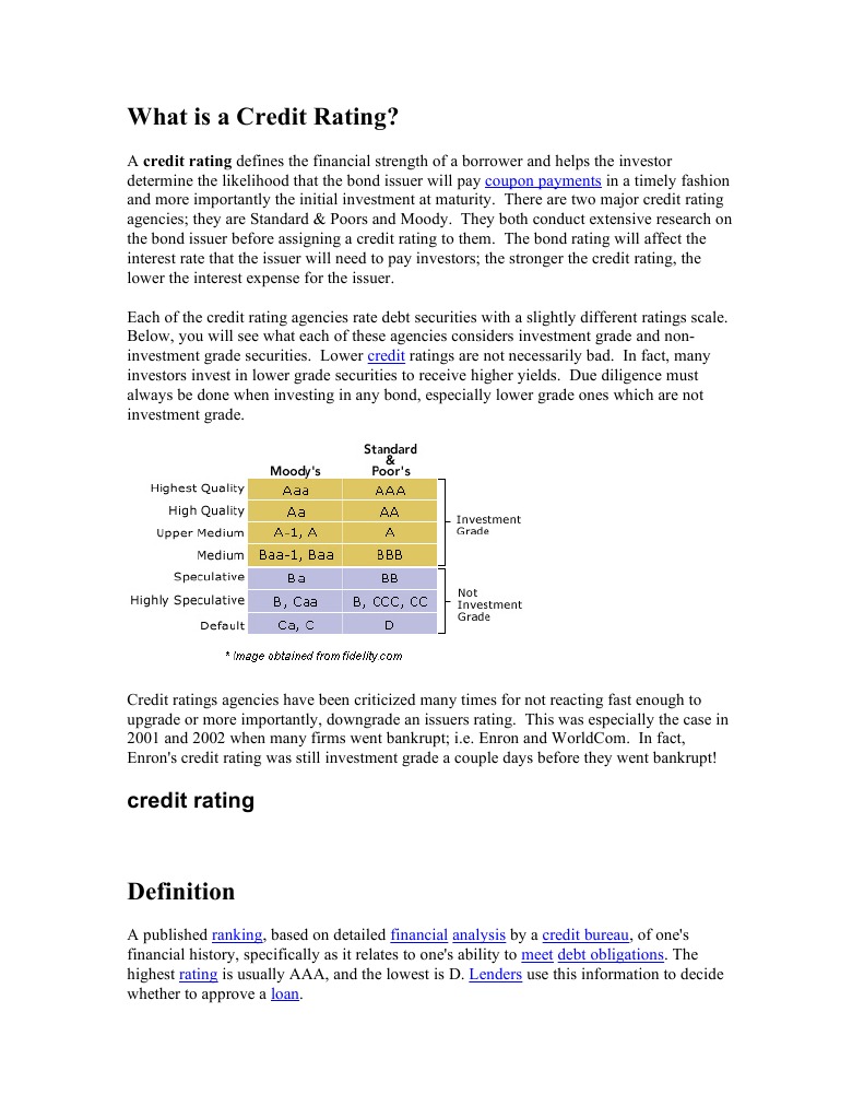 Understanding Credit Ratings Explained | PDF