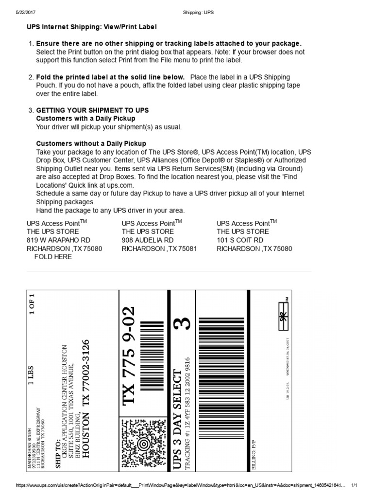 UPS Internet Shipping Instructions | PDF