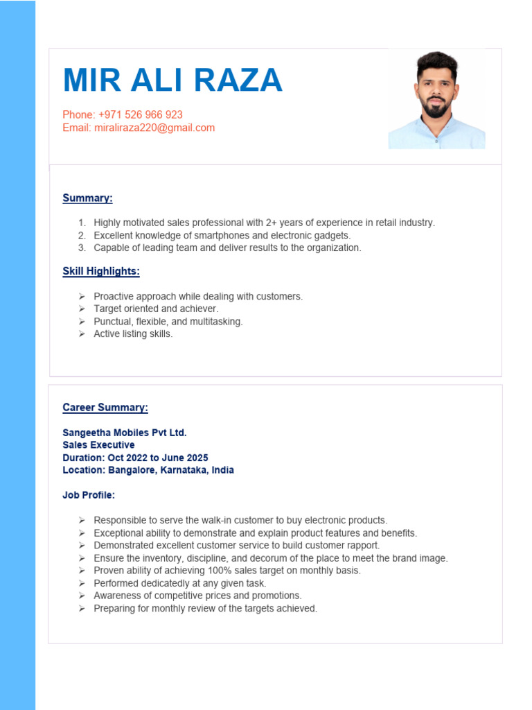 Sales Profile of Mir Ali Raza | PDF