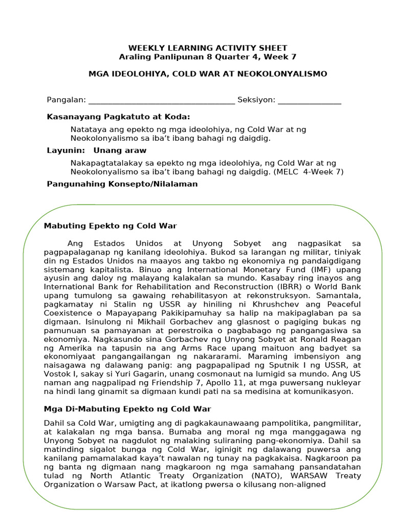 Ap8 Wlas q4 Week 7 Iligan | PDF